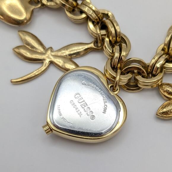 GUESS Pave Rhinestone Charm Bracelet Watch Gold Tone - Needs Battery - Working - Picture 8 of 8